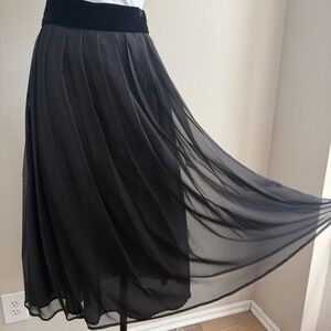 Vintage Paul Alexander Silk Skirt 8 Black Chiffon Velvet Waist Balletcore Goth